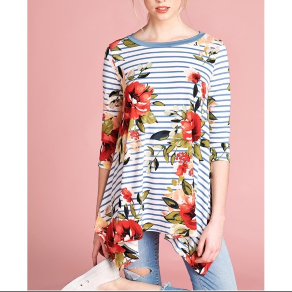 ‘SAVANNAH’ Striped Floral Tunic Top